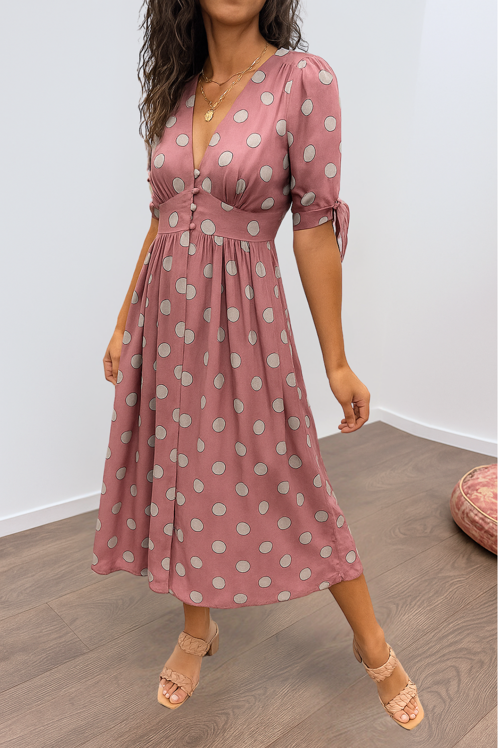 Brigitte | Elegant V-Neck Dotted Dress