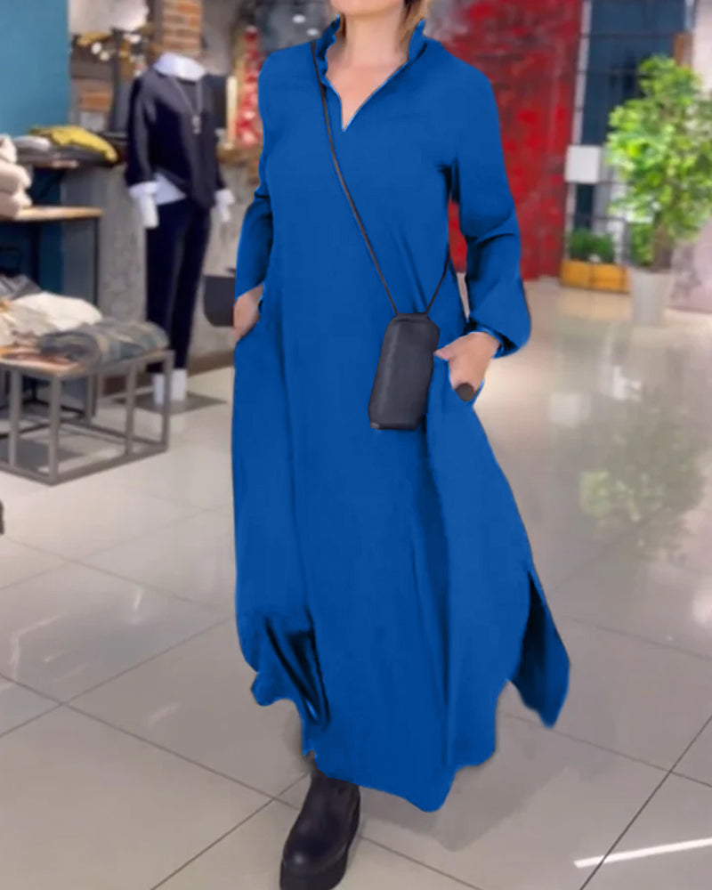 Junia | Flowy Side Slit Lapel Loose Long Dress