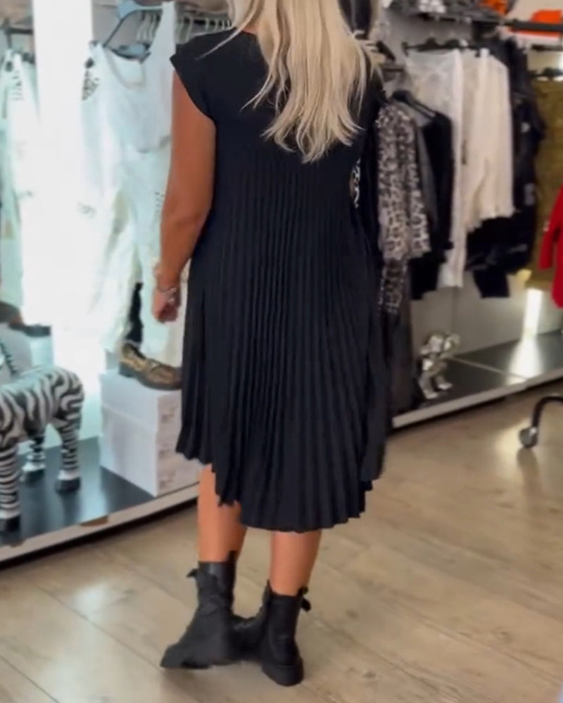 Nova | Trendy Round Neck Pleated Dress