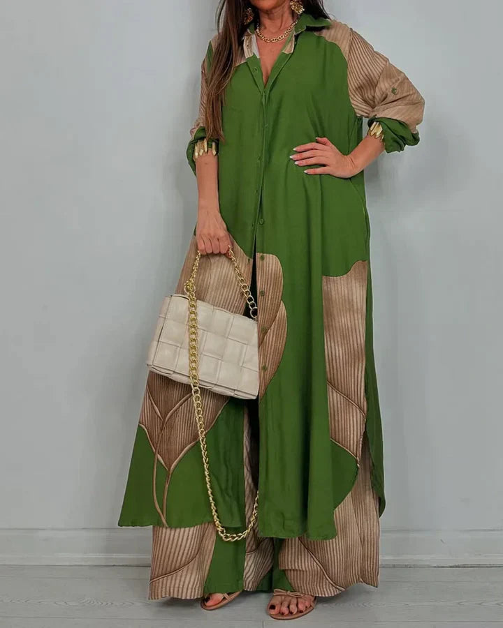 Skye | Trendy Patchwork Printed Top & Wide Leg Pants Set