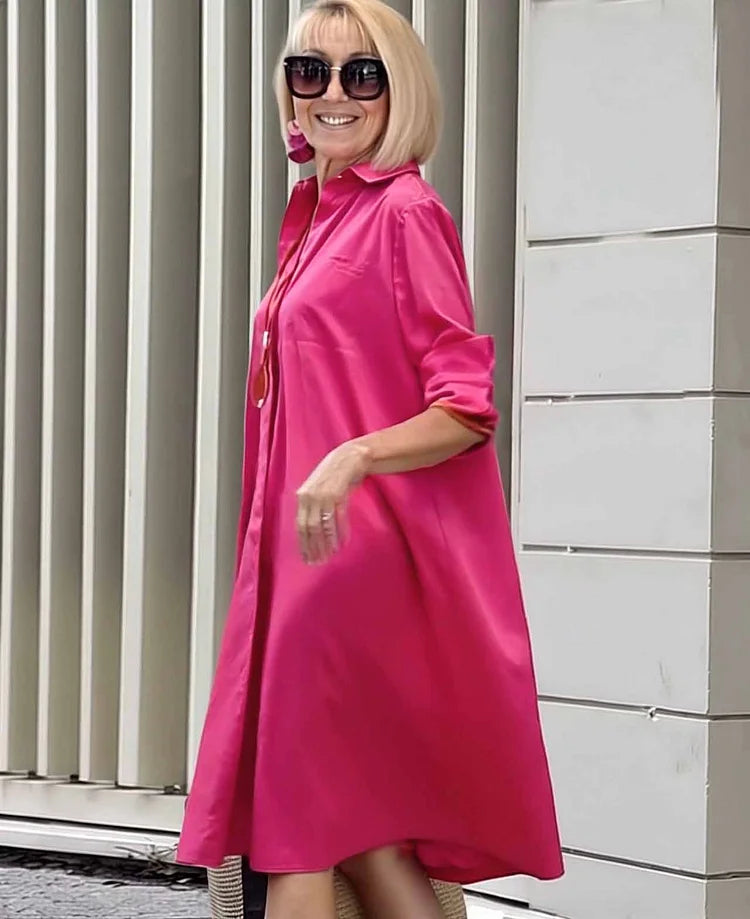 Vireya | Shirt Collar Pocket Midi Dress