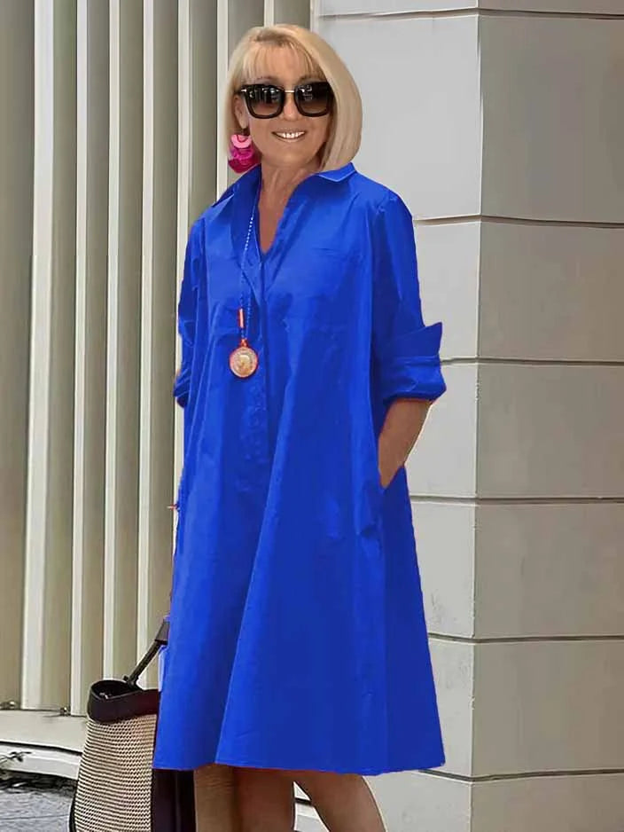 Vireya | Shirt Collar Pocket Midi Dress