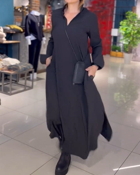 Junia | Flowy Side Slit Lapel Loose Long Dress
