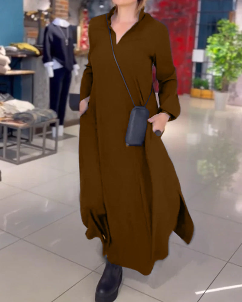 Junia | Flowy Side Slit Lapel Loose Long Dress