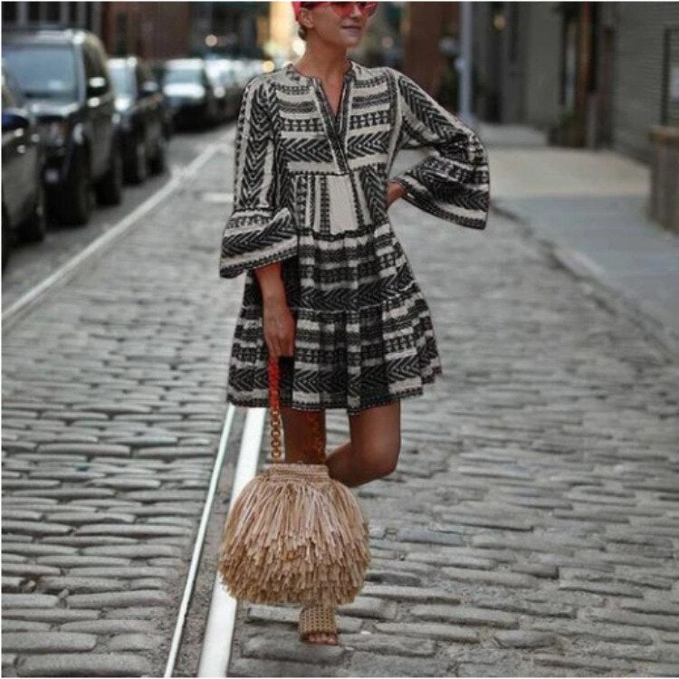 Lyra | Boho Dress With Trumpet Sleeves