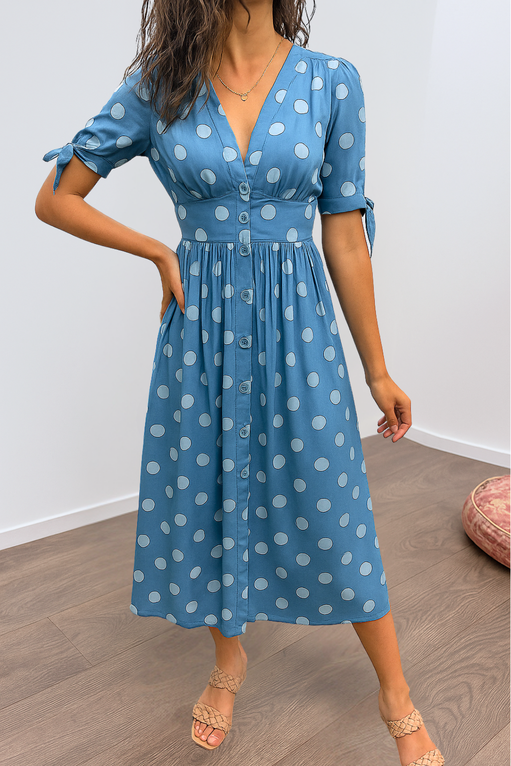 Brigitte | Elegant V-Neck Dotted Dress