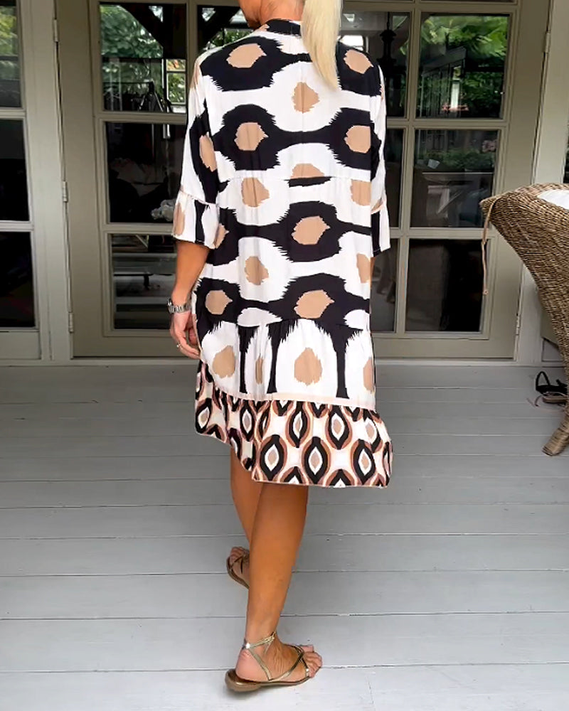 Sage | Chic Printed 3/4 Sleeve Dress