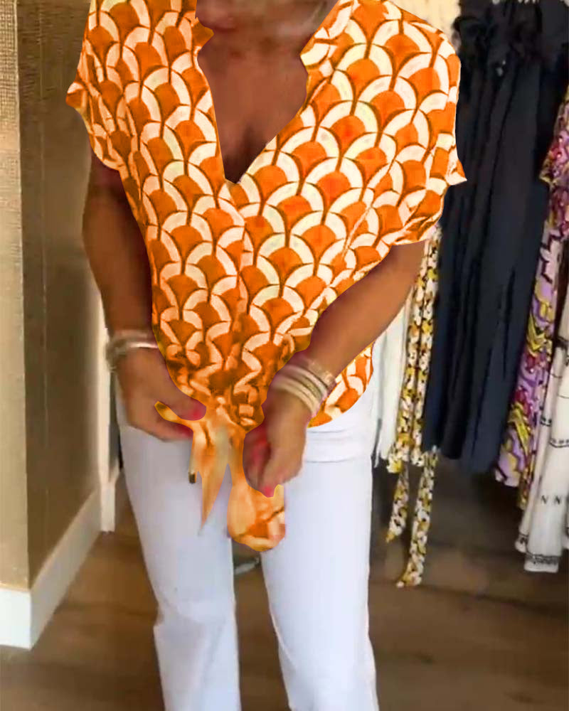 Lark | Women's Crew Neck Geometric Print Top