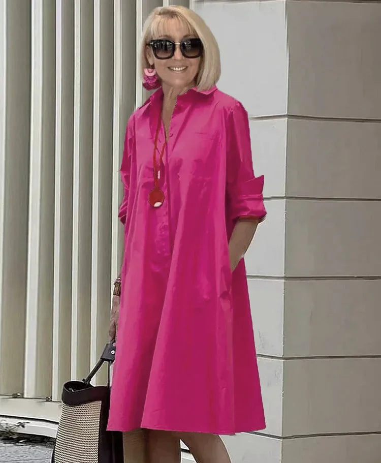 Vireya | Shirt Collar Pocket Midi Dress