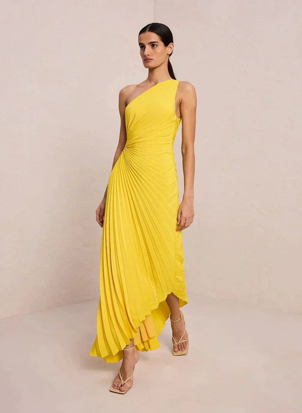 Sylviana | One Shoulder Pleated Midi Dress