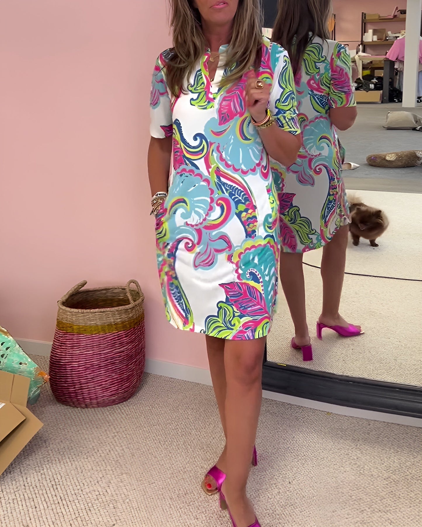 Gaëlle | Lightweight Printed Dress With V-Neck