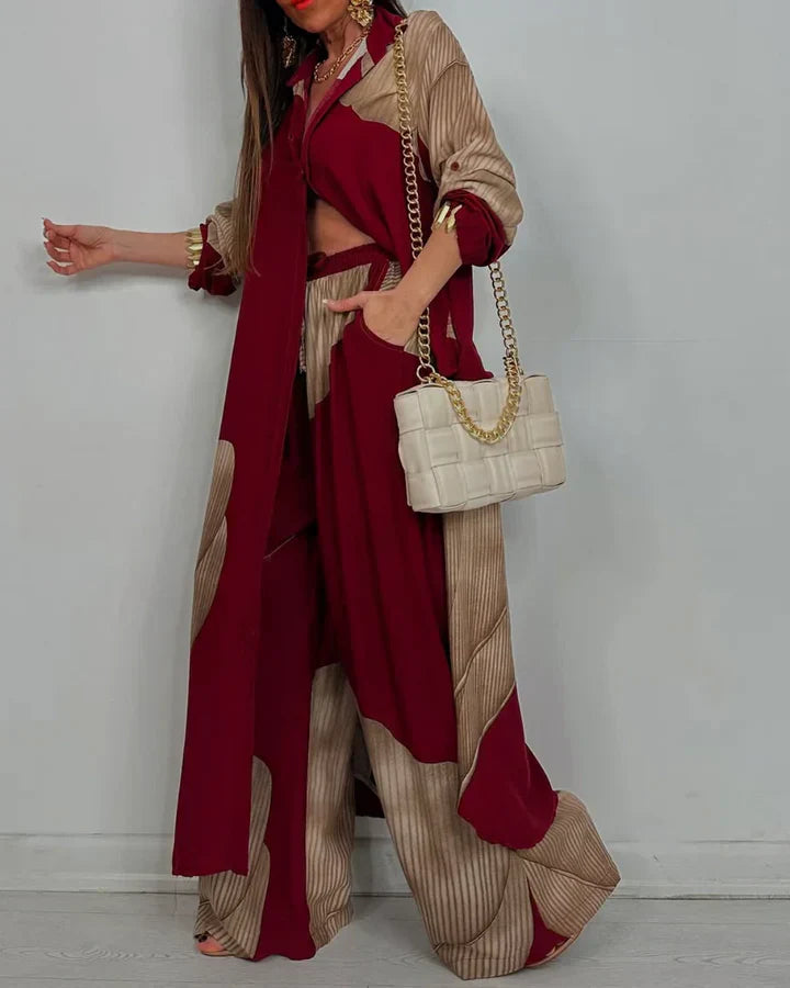 Skye | Trendy Patchwork Printed Top & Wide Leg Pants Set