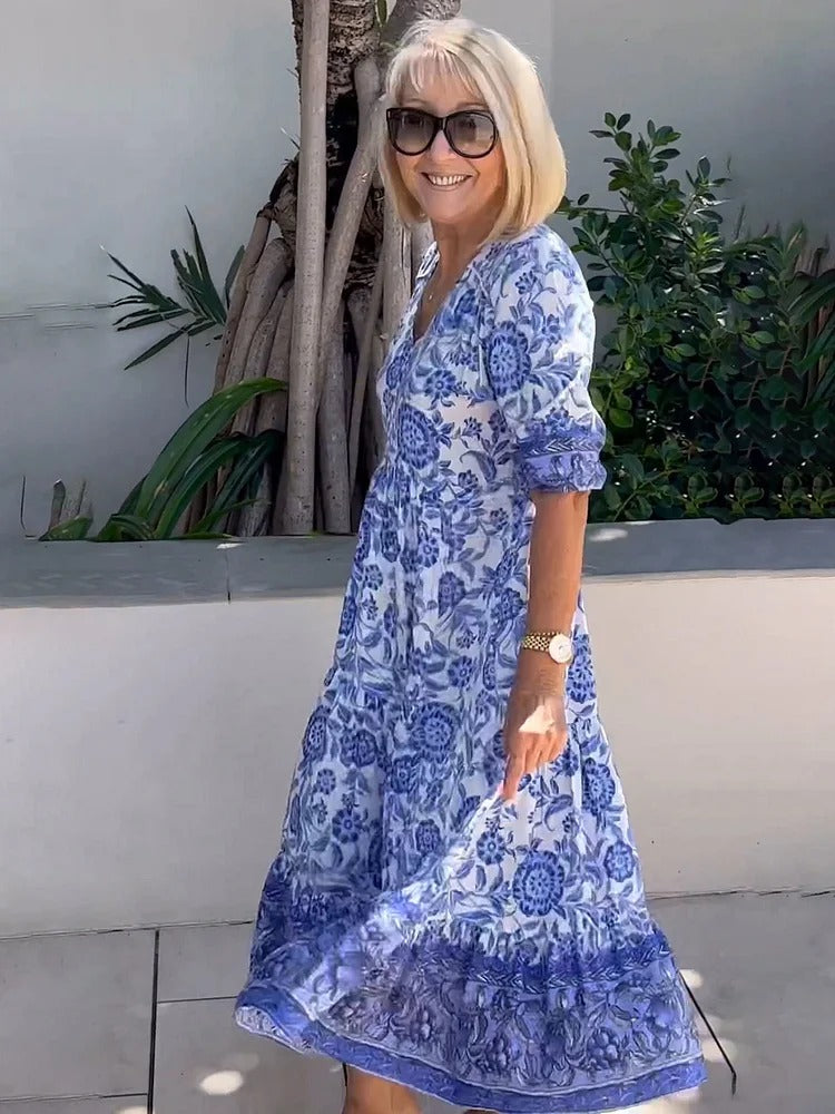 Lilara | Boho Deep V Neck Floral Dress