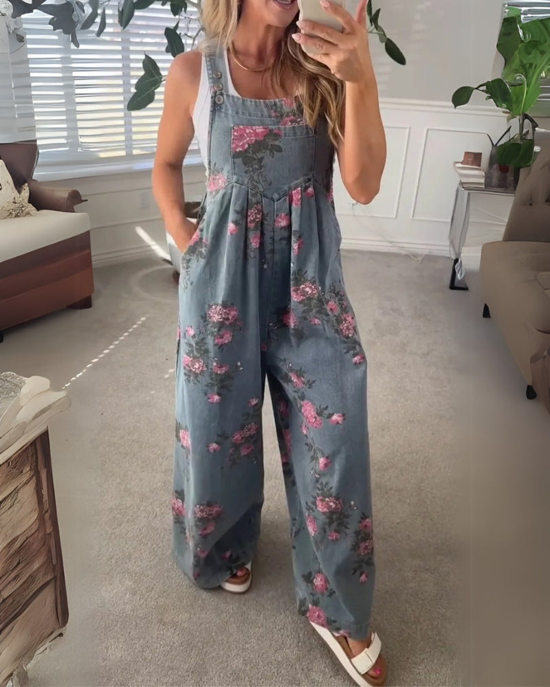 Harper | Casual Floral Printed Denim Overall