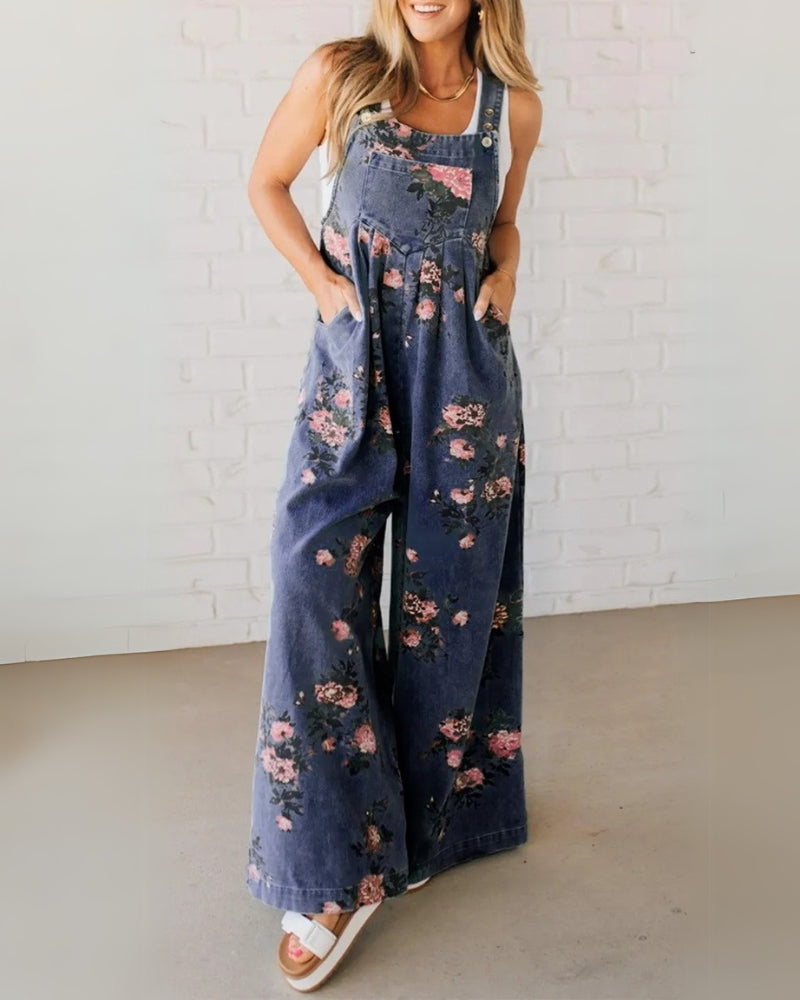 Harper | Casual Floral Printed Denim Overall