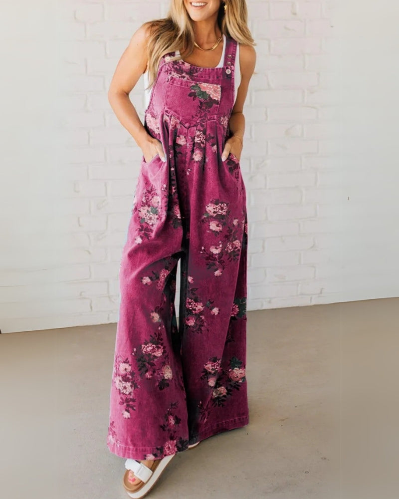 Harper | Casual Floral Printed Denim Overall