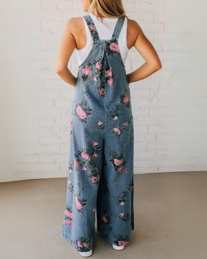 Harper | Casual Floral Printed Denim Overall