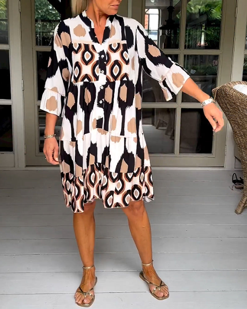 Sage | Chic Printed 3/4 Sleeve Dress