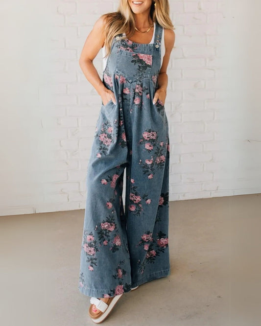 Harper | Casual Floral Printed Denim Overall