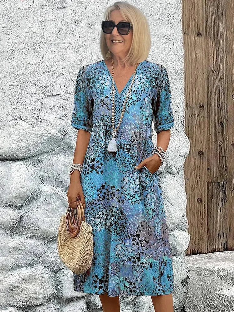 Emelith | Leopard Lace V-Neck Summer Dress