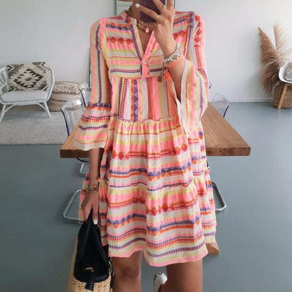 Lyra | Boho Dress With Trumpet Sleeves