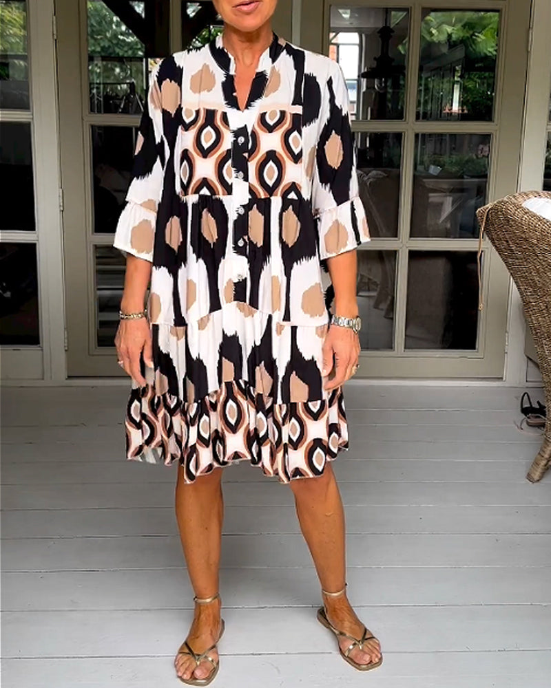 Sage | Chic Printed 3/4 Sleeve Dress