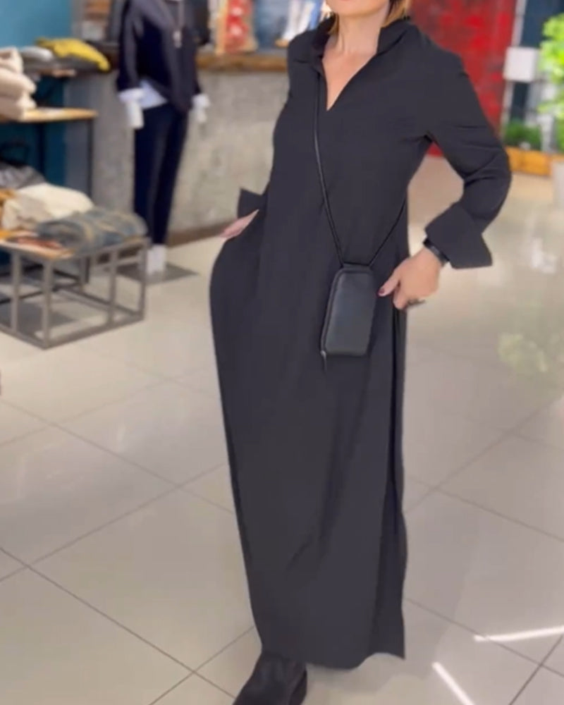 Junia | Flowy Side Slit Lapel Loose Long Dress