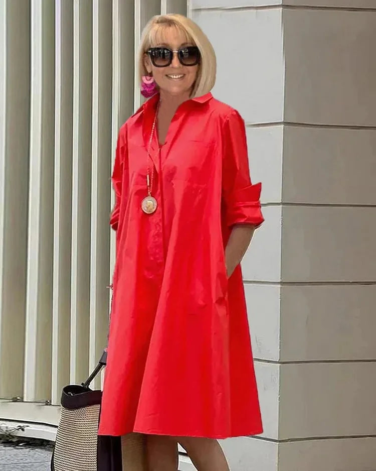 Vireya | Shirt Collar Pocket Midi Dress