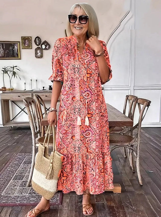 Mevelyn | Bohemian Paisley Tassel Tie Dress