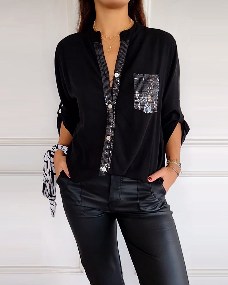 Veda | Paneled Relaxed Fit Sequin Top