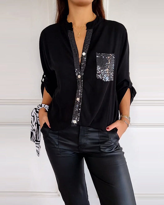 Veda | Paneled Relaxed Fit Sequin Top