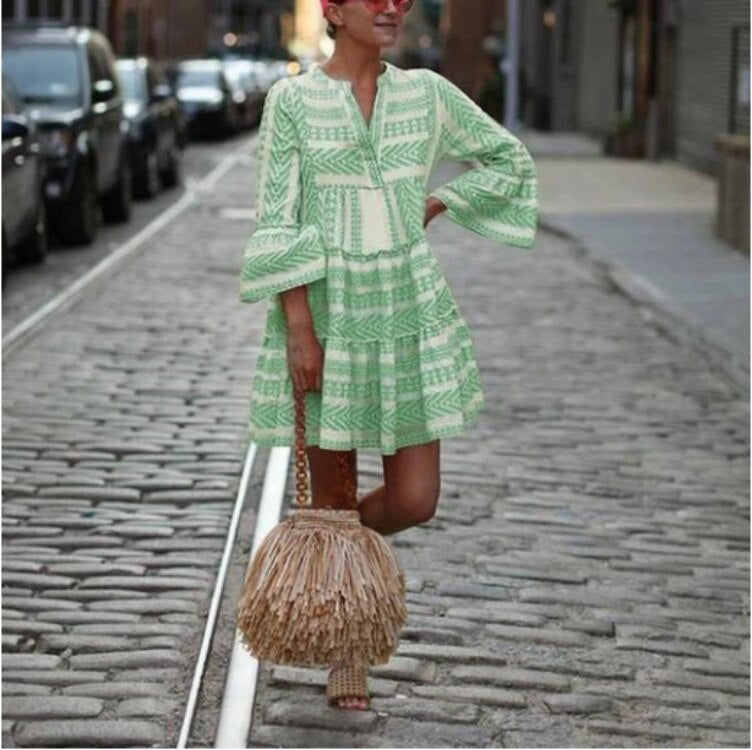 Lyra | Boho Dress With Trumpet Sleeves