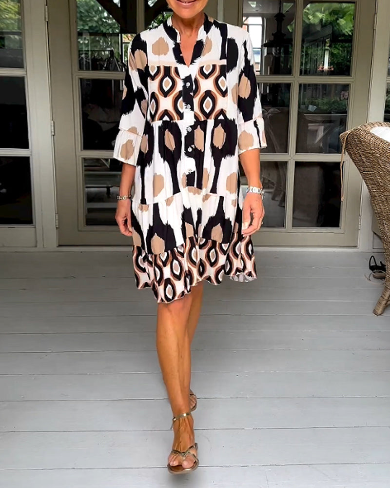 Sage | Chic Printed 3/4 Sleeve Dress