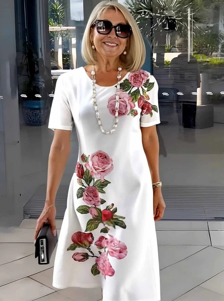 Rosara | Comfortable Loose Printed Medium Dress
