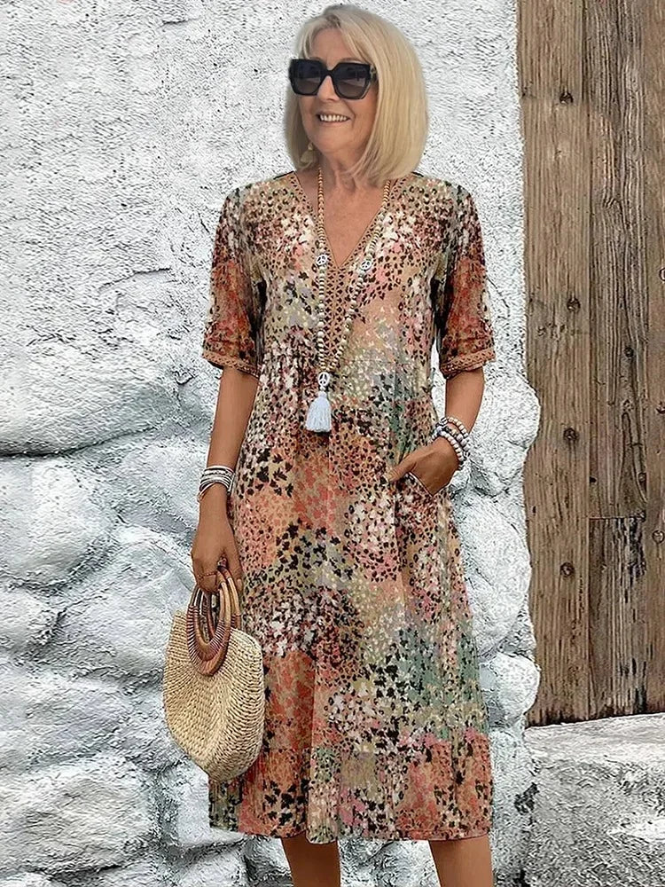 Emelith | Leopard Lace V-Neck Summer Dress