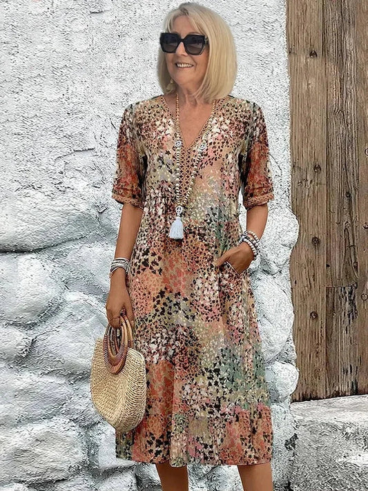 Emelith | Leopard Lace V-Neck Summer Dress