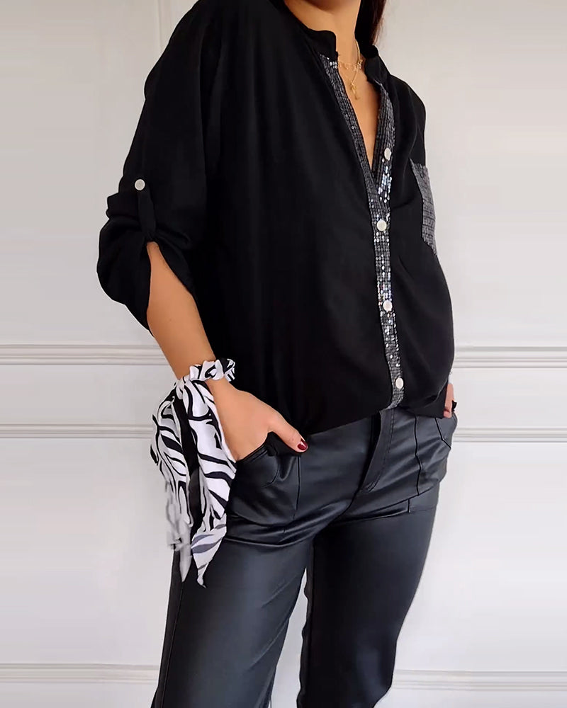 Veda | Paneled Relaxed Fit Sequin Top