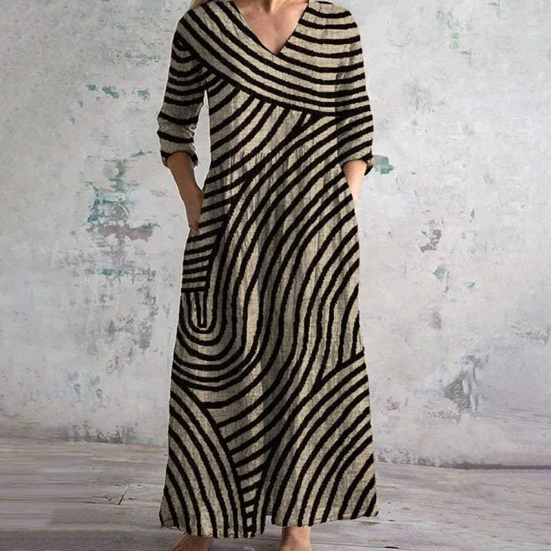 Anette | Striped Midi Dress With Vintage Flair