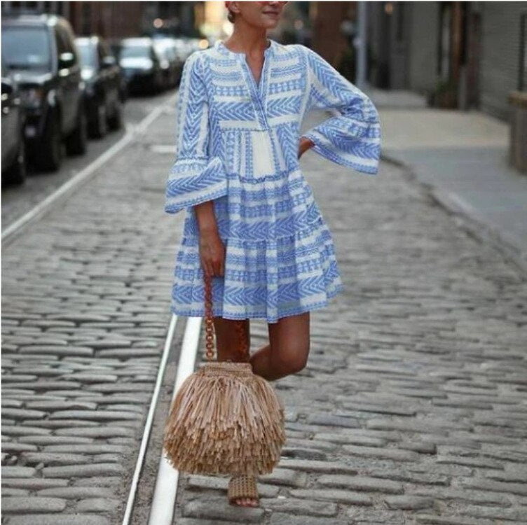Lyra | Boho Dress With Trumpet Sleeves