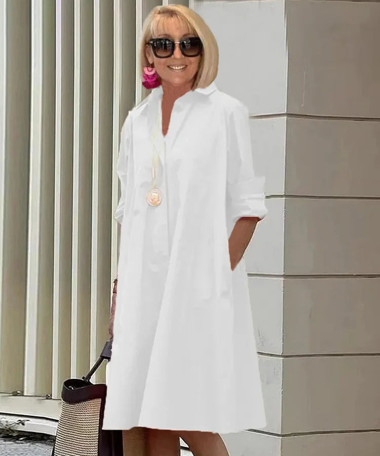 Vireya | Shirt Collar Pocket Midi Dress