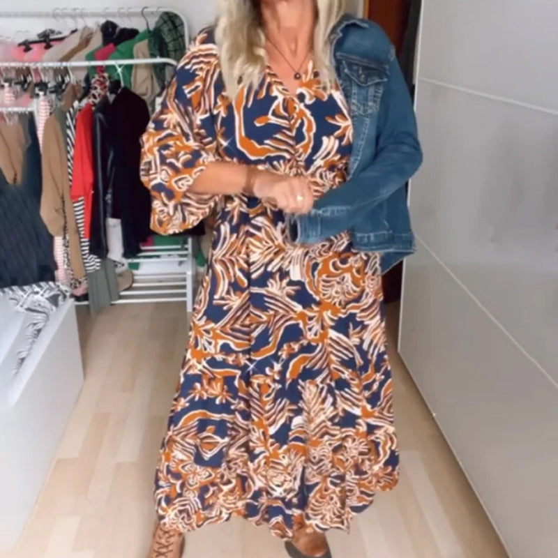 Indie | Flowy Printed V-Neck Maxi Dress