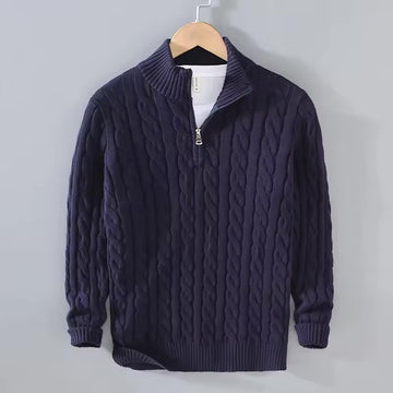 Comfortable Cotton Quarter Zip Cable Sweater for Men
