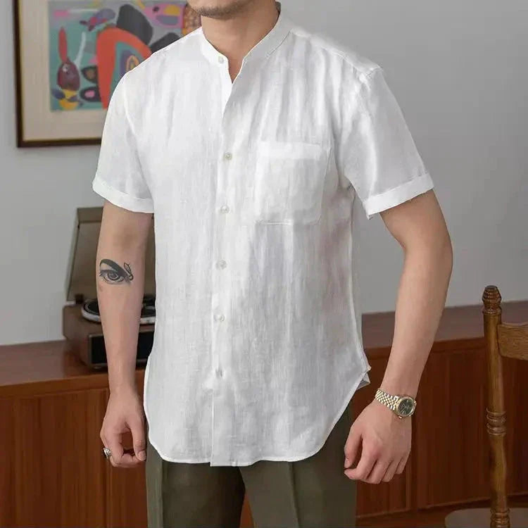 Men’s Lightweight Mandarin Collar Button Up Shirt