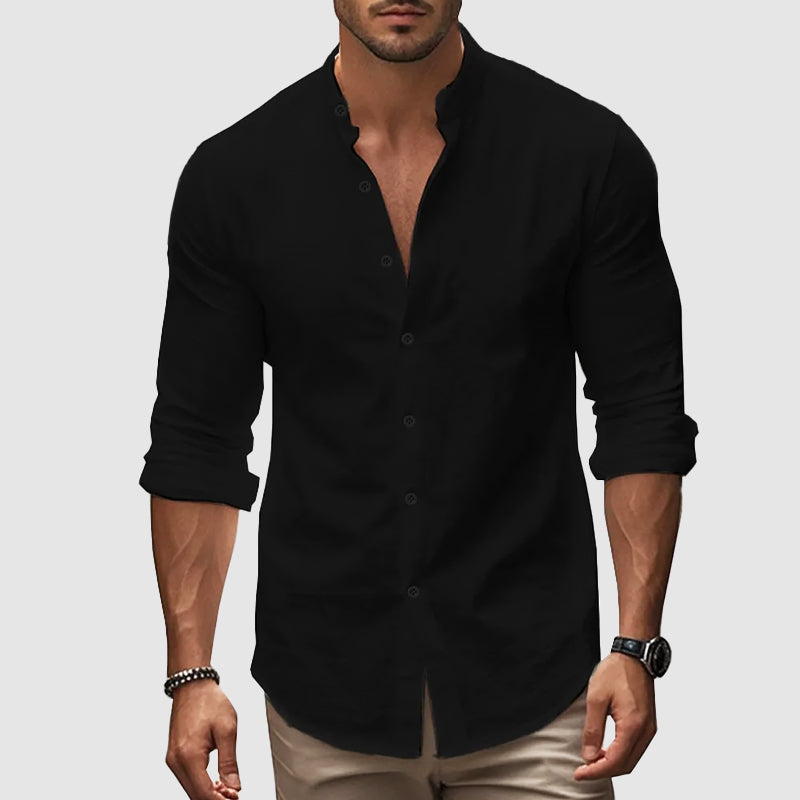 Men’s Mandarin Collar Long Sleeve Button Up Shirt