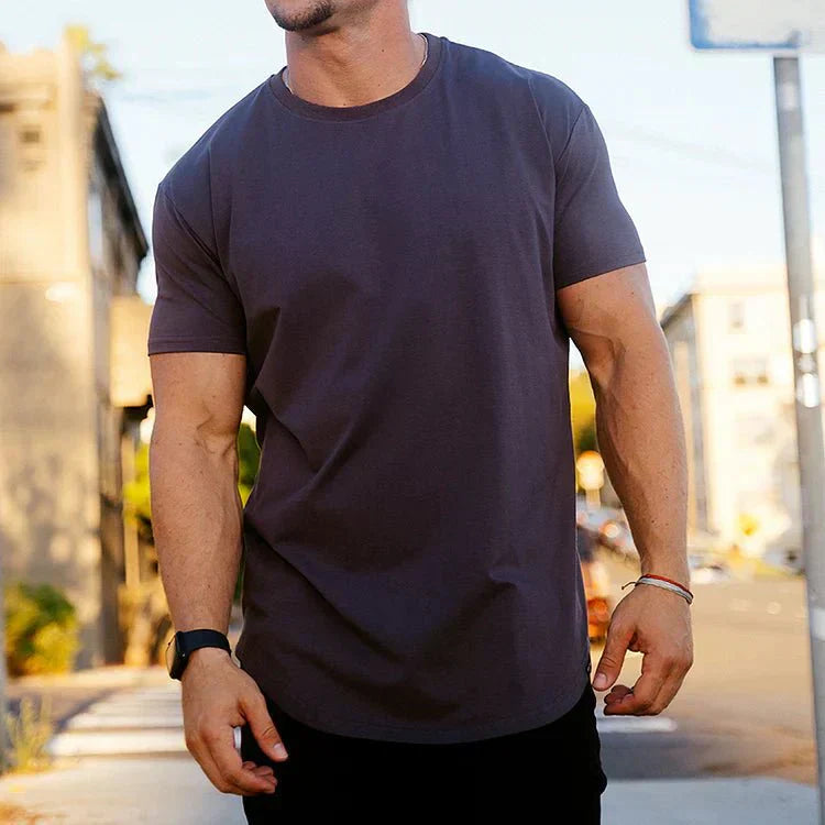Men's Slim Fit Curved Hem Crew Neck T-Shirt