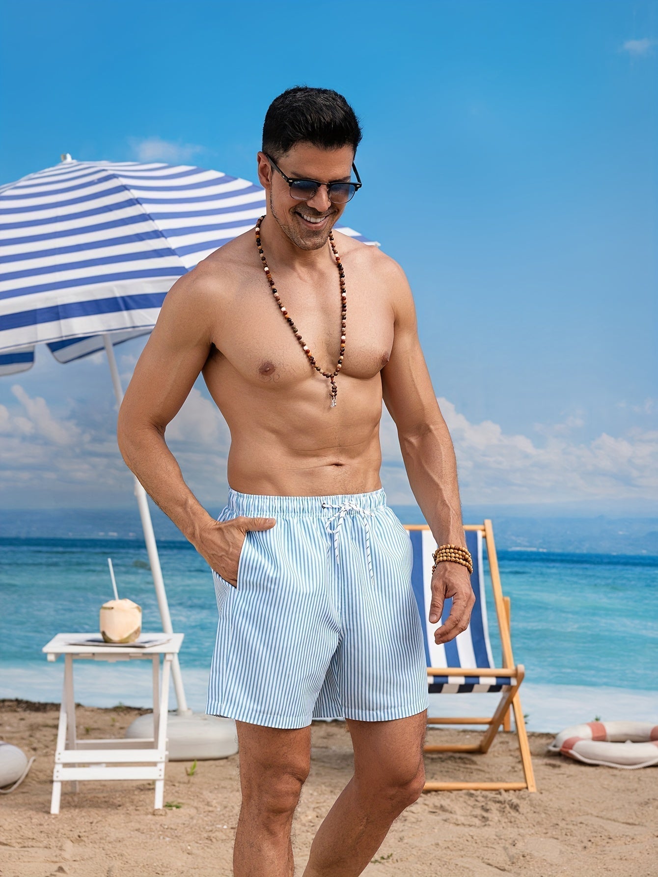 Men’s Blue Striped Beach Shorts