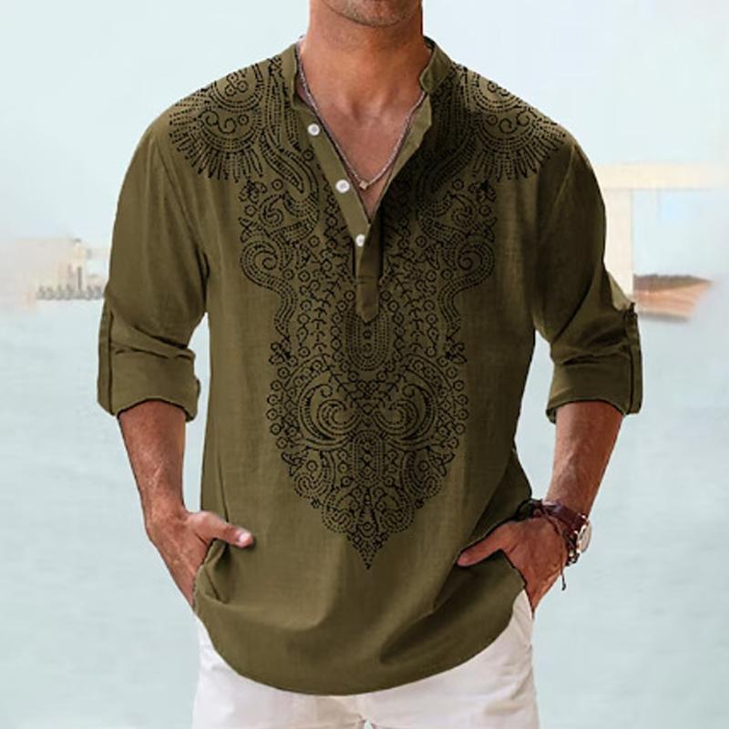 Men’s Paisley Long Sleeve Henley Shirt