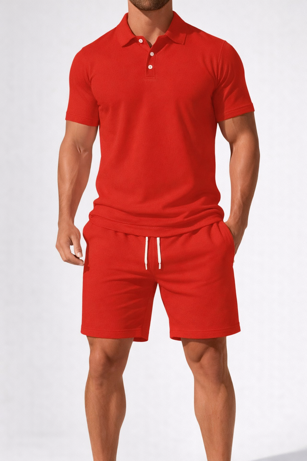 Men’s Short Sleeve Summer Polo Shirt And Shorts Set