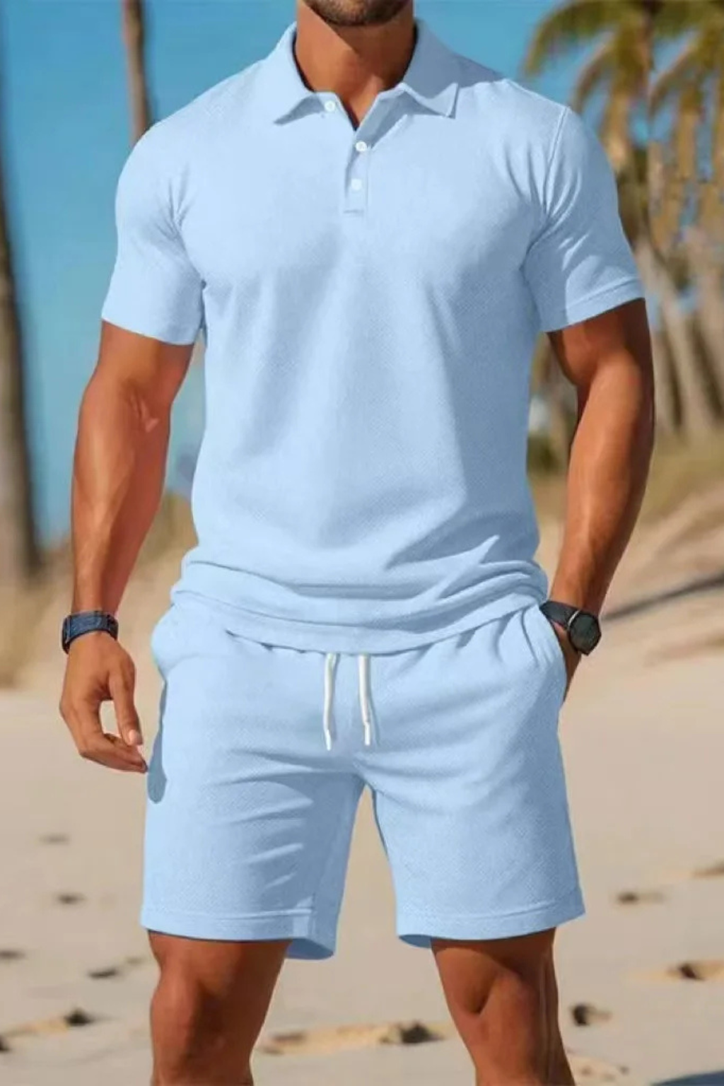 Men’s Short Sleeve Summer Polo Shirt And Shorts Set