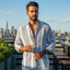 Men's Striped Button-Down Long Sleeve Beach Shirt